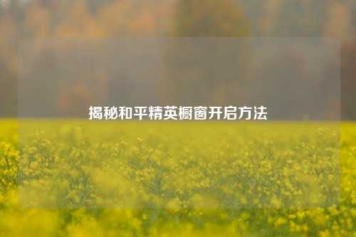 揭秘和平精英橱窗开启方法