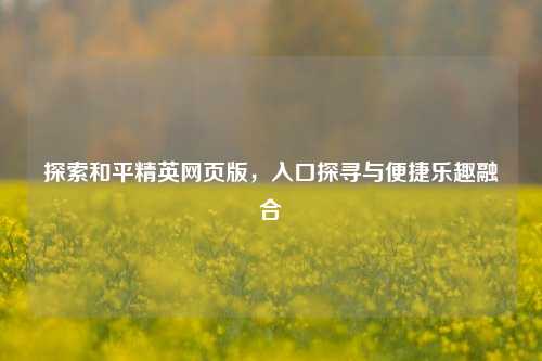 探索和平精英网页版，入口探寻与便捷乐趣融合