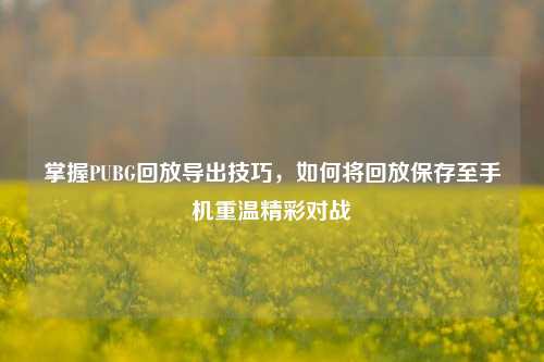 掌握PUBG回放导出技巧，如何将回放保存至手机重温精彩对战
