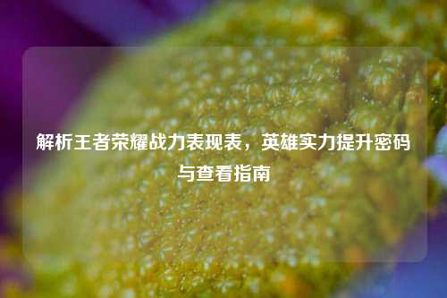 解析王者荣耀战力表现表，英雄实力提升密码与查看指南