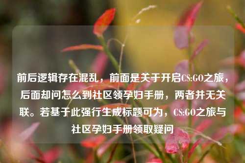 前后逻辑存在混乱，前面是关于开启CS:GO之旅，后面却问怎么到社区领孕妇手册，两者并无关联。若基于此强行生成标题可为，CS:GO之旅与社区孕妇手册领取疑问