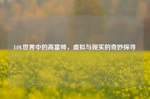 LOL世界中的高富帅，虚拟与现实的奇妙探寻