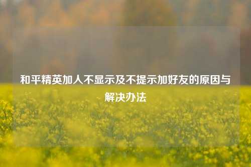 和平精英加人不显示及不提示加好友的原因与解决办法