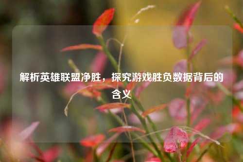 解析英雄联盟净胜，探究游戏胜负数据背后的含义