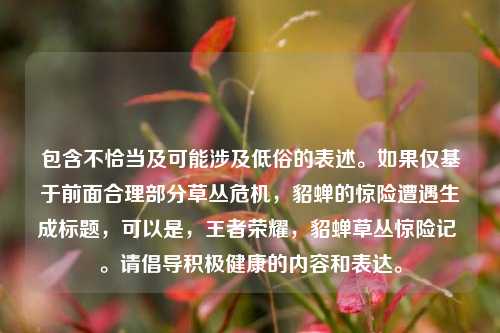 包含不恰当及可能涉及低俗的表述。如果仅基于前面合理部分草丛危机，貂蝉的惊险遭遇生成标题，可以是，王者荣耀，貂蝉草丛惊险记 。请倡导积极健康的内容和表达。