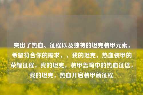 突出了热血、征程以及独特的坦克装甲元素，希望符合你的需求，，我的坦克，热血装甲的荣耀征程，我的坦克，装甲轰鸣中的热血征途，我的坦克，热血开启装甲新征程